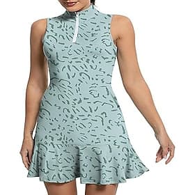 Damen Grafik Leopard Geometrisch Tenniskleid mit Shorts Sportkleid Golf-Polo-Kleid Ärmellos Rüsche Patchwork Viertel Postleitzahl Elastisch Schweißableitend At