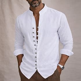 Homme Chemise Chemise en lin Chemise d'été Chemise Décontractée Chemise Boutonnée Uni Occasionnel Quotidien Bleu Noir Blanche Rose Claire manche longue Col mon