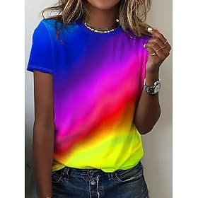 Damen T Shirt Druck Grafik Abstrakt Bohemien Vintage Stilvoll Kurzarm Rundhalsausschnitt Normale Oberteile Täglich Blau Gelb Rosa Violett Fuchsie Sommer Frühli
