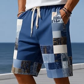 Men's Color Block Patchwork Grid / Plaid Swim Trunks Swim Shorts Board Shorts Mid Waist Fashion Casual Outdoor Vacation Dailywear Side Pockets Mesh Lining Elas