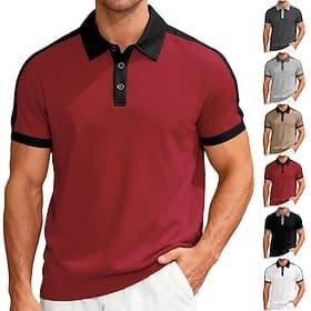 Voor heren Polo Poloshirts Casual Vakantie Revers Korte mouw Modieus Modern Kleurenblok Kleurenblok Knop Zomer Lente Normale pasvorm Zwart Wit Wijn Khaki Licht