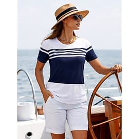 Women's T Shirt Color Block Print Graphic Geometric Ocean Vintage Fashion Stylish Short Sleeve Crew Neck Regular Tops Daily Blue White Red Navy Blue Summer Spr