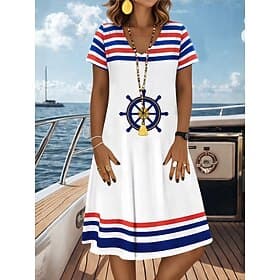 Women's Mini Dress Sundress T Shirt Dress Tee Dress A Line Dress Summer Dress Vacation Casual Boho Beach Regular Fit Ombre Graphic Geometric Short Sleeve V Nec