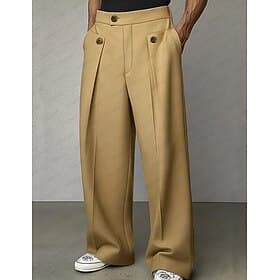 Men's Trousers Dress Pants Pocket Buttons Plain Comfort Breathable Full Length Daily Home Outdoor Vacation Fashion Black White Inelastic