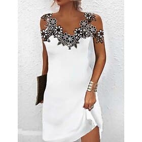 Women's Mini Dress Lace Dress White Dress Elegant Fashion Modern Outdoor Vacation Going out Regular Fit Floral Sleeveless V Neck Black White Red Summer Spring