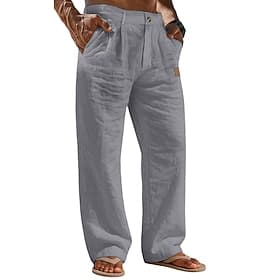 Homme Pantalons en Lin Pantalons Pantalon d'été Pantalons Amples Avec Poches Taille Élastique Jambe Droite Uni Confort Respirant Longueur complète Quotidien Af