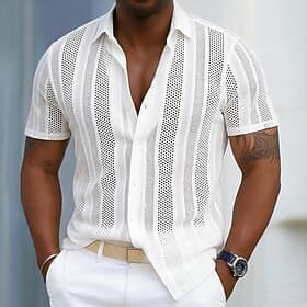 Men's Shirt Summer Shirt Button Up Shirt Jacquard Shirt Cardigan Black White Short Sleeve Textured Fashion Lapel Casual Home Hole Clothing Apparel Modern Moder
