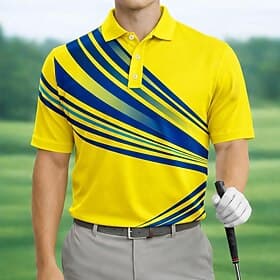 Men's Geometic Golf Sports Polo Shirts Short Sleeve Polo Shirts Collared Shirts Casual Athleisure Buttons Spring Summer Blue White Yellow