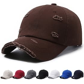 Men's Baseball Cap Sun Hat Black White Cotton Ripped Fashion Streetwear Casual Daily Outdoor Vacation Solid Color UV Sun Protection Sunscreen Breathability