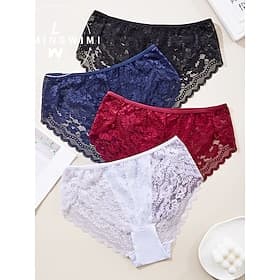Femmes Culottes Dentelle Taille ÉlastiqueNightwearSpandex Nylon Occasionnel Couleur Unie Mode Mignon Noir Blanche Rouge bleu marine Printemps Été