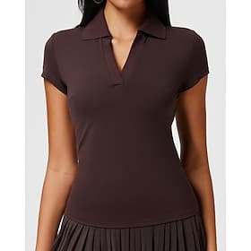 Femmes Couleur Unie T-shirt athlétique T-shirt de tennis Polos de tennis Débardeurs Manche Courte Séchage Rapide Mince Respirant Tennis Course Pickleball Col e