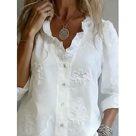 Femmes Chemise Couleur Unie Élégant Bohème Vacances Manches bouffantes Quotidien Vêtements de rue Fête Bleu Noir Blanche Rose Claire Rouge Été Printemps