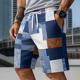 Herren Farbblock Patchwork Karo / Karomuster Badehosen Badeshorts Boardshorts Mittlere Taille Modisch lässig Outdoor Urlaub Alltagskleidung Seitentaschen Netzf