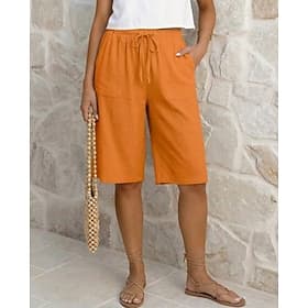 Women's Bermuda shorts Chinos Shorts Summer Shorts Vacation Fashion Basic Knee Length High Waist Plain Drawstring Comfort Lightweight Soft Micro-elastic Daily