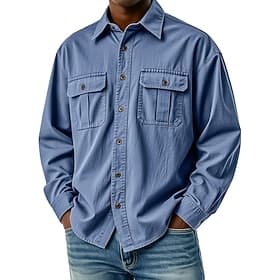 Homme Chemise Chemise Décontractée Chemise Boutonnée Chemise Cargo bleu marine manche longue Uni Col de chemise Occasionnel Quotidien Poche Avant Vêtement Tenu
