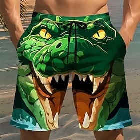 Homme Dessin animé Crocodile Requin Maillots de bain Shorts de bain Shorts de Surf Taille Moyenne Drôle Vacances à la Plage Poches Latérales doublure en maille