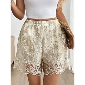 Damen Chinos Shorts Elegant Mode Streetwear Kurz Hohe Taille Blumen Einfach Bestickt Tasche Elastischer Bund Bequem Weich Atmungsaktiv Dehnbar Outdoor Urlaub S