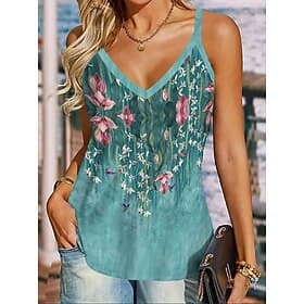 Women's Tank Top Sleeveless Shirt Tee Top Floral Graphic Fashion Classic Casual Sleeveless V Neck Regular Tops Daily Going out Weekend Blue Purple Gray Summer
