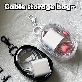 2PCS Mini Transparent Zipper Storage Bags with Keychain Ring, Portable Earphone and Charger Organizer Pouch, Space Saving Clear Travel Storage Case for Headpho