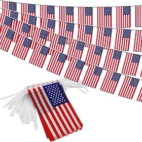 Patriotic USA Flag Pennant Banner String, 50 Flags 46FT Small Mini American Flags Bunting for 4th of July Independence Day, 250th Anniversary, Memorial Day Par