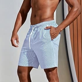 Herren Geometrisch Gestreift Badehosen Badeshorts Boardshorts Mittlere Taille Business-Casual Outdoor Urlaub Alltagskleidung Seitentaschen Netzfutter Elastisch