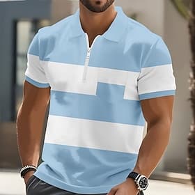 Voor heren Horizontale stroken Poloshirts Korte mouw Poloshirt Overhemden met kraag Zakelijk informeel Buiten Sportkleding Feestdagen Zak 3D-afdrukken Polo met