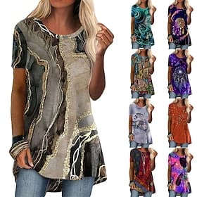 Women's Boho Shirt T Shirt Tee Top Graphic Abstract Vintage Fashion Ethnic Short Sleeve Crew Neck Round Neck Long Tops Daily Going out Weekend Blue Black Red O