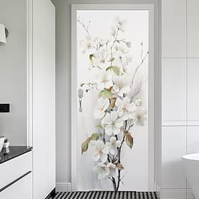 Cherry Blossoms Ink Wash Style Flowers Tree Branch Door Banner Wall Tapestry Minimalist Zen Home Decor Bathroom Bedroom Entryway Decoration Indoor Outdoor Door