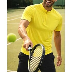Men's Solid Colored Sport Shirt Tennis Shirt Tennis Tee Short Sleeve Quarter Zip Quick Dry Stretchy Moisture Wicking Breathable Tennis Golf Pickleball Standing