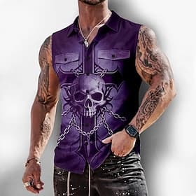 Herren Gothic-Horror Kreuz Totenkopfe Hemd Knopfhemd Ärmelloses Shirt Ärmellos Dunkler Gothic-Stil Outdoor Lässig Sommer Frühling Umlegekragen 3D-Druck Zwei Fr
