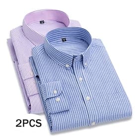 Per uomo Camicia Camicia elegante Camicia button-down Camicia Oxford A righe Quotidiano Affari BluBlu chiaro Rosso grigio Azzurro grigio Viola Blu Manica Lu