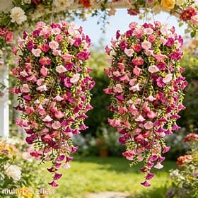 2/4 stuks 69-mesh realistische gesimuleerde winde hangende decoraties – UV-bestendige kunstbloemen in roze en roodroze, perfect voor binnen- en buitendecoratie