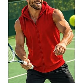 Herren Einfarbig Workout-Tanktop Panzer Ärmellos Reißverschluss Mit Kapuze Schnelltrocknend Elastisch Feuchtigkeitsableitend Atmungsaktiv Tennis Golfschuhe Pic