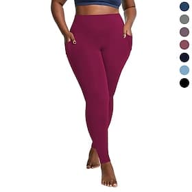 Femmes leggings de pilates pantalon de sport Leggings de yoga Avec Poches Léger Pilates Salle de sport Course Pantalons Couleur Unie Noir Rose poussiéreuse Rou