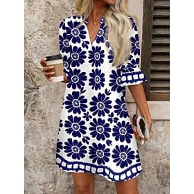Femmes Mini robe Robe fourreau Robe Décontractée Robe Imprimée Mode Moderne Quotidien Vacances Sortir Coupe régulière Fleuri manche longue Col en V Bleu Noir R