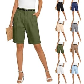 Femmes Pantalon capri Shorts Shorts en Lin Robe Short Mode Basique Formel Longueur Genou Taille moyenne Uni Avec Poches Taille Élastique Jambe Droite Léger Con