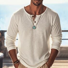 Voor heren Linnen overhemd T-shirt T-shirts Shirt met lange mouwen Lange mouw Effen Modieus Ontwerper Basic Klassiek Henley Casual Vakantie Straat Zomer Lente