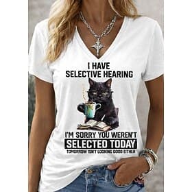 Women's T Shirt Funny Humor Quotes 3D Print Graphic Animal Letter Casual Short Sleeve V Neck Regular Tops Daily Going out Weekend White Gray White 2 Summer Spr