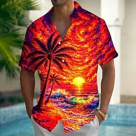 Men's Coconut Tree Sunset Tropical Plants Summer Hawaiian Shirt Button Up Shirt Aloha Shirt Short Sleeve Hawaiian Vacation Summer Spring Turndown 3D Print Coll