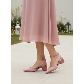 Escarpins roses à talon bloc et bride arrière avec bride cheville, chaussures élégantes pour la mère de la mariée lors d'un mariage en plein air, chaussures ha