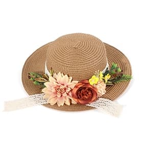 Chapeaux Paille Mariage Anniversaire ancien Mignon Rétro Avec Floral Casque Couvre-chef