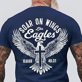 Mannen's Bijbel Vlieg Op Vleugels Als Jesaja 40 31 Adelaar Kruis Christelijke Religieuze Geloof Motiverende T-Shirt Grafisch Crew Neck Normale Pasvorm Casual K