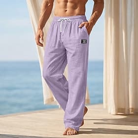 Homme Pantalons en Lin Pantalons Pantalon d'été Pantalons Amples Pantalons de Plage Taille Élastique Jambe Droite Couleur Unie Uni Confort Confortable Longueur