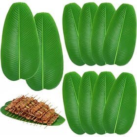 10 hojas de plátano para cocinar, 22 pulgadas, hojas tropicales artificiales, hojas tropicales de imitación, primavera, verano, hawaianas, luau, platos de hoja