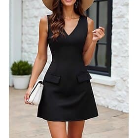 Femmes Robe Longueur Genou Robe noire Formel Robes semi-formelles Bureau Club Soirée Uni Sans manches Col en V Bleu Noir Rouge Violet Été Printemps