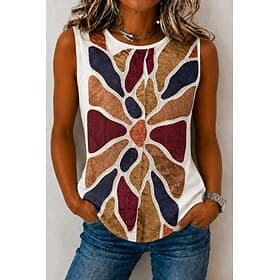 Damen 100% Baumwolle T Shirt Baumwollhemd Vintage-gewaschene Tops Grafik Einfach Pflanzen Vintage Mode Stilvoll Ärmellos Kurzarm Rundhalsausschnitt Lange Obert
