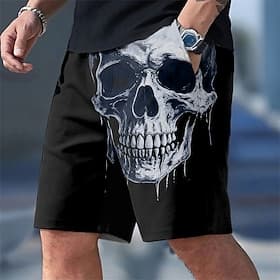 Men's Skull Street Culture Gothic Swim Trunks Bathing Suits Swim Shorts Board Shorts Mid Waist Dark Gothic Style Outdoor Streetwear Dailywear Side Pockets Mesh