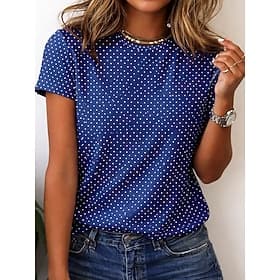 Femmes T-shirt Pois Imprimé Graphique À pois Élégant Classique Occasionnel Manche Courte Col ras du cou Hauts Réguliers Occasionnel Quotidien Blanche Rouge Ble