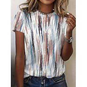 Women's T Shirt Print Graphic Color Gradient Stylish Classic Casual Short Sleeve Crew Neck Regular Tops Daily White / Black White Red White Pink Orange Summer