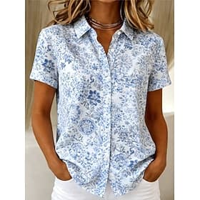 Women's Shirt Short Sleeve Floral Graphic Vintage Tropical Stylish Shirt Collar Regular Tops Daily Blue Yellow Pink Red Sky Blue Summer Spring